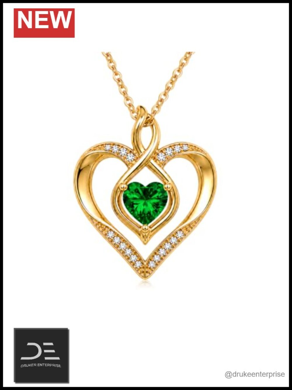 14K Gold Heart Birthstone Pendant Necklace Women